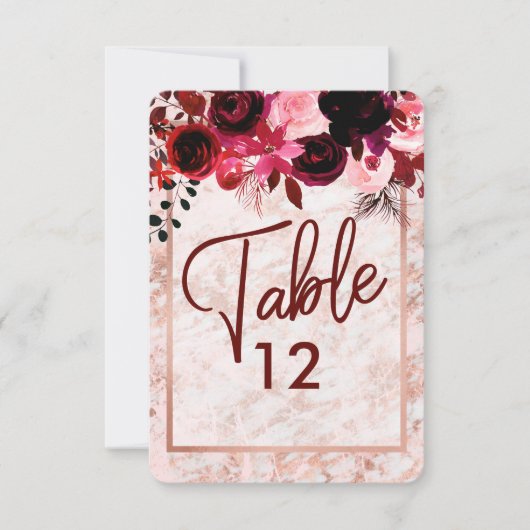 Numéros de table de mariage en floral bordeaux et  (Devant)