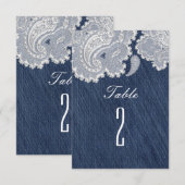 Numéros de table de mariage en jean denim et dente (Devant / Derrière)