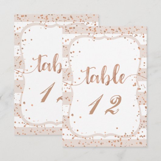 Numéros de table de mariage en or rose et rayures  (Devant / Derrière)