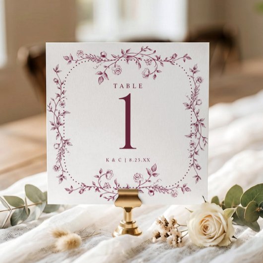 Numéros de table de mariage en toile florale franç