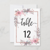 Numéros de table de mariage encadrés de rose et or (Devant)