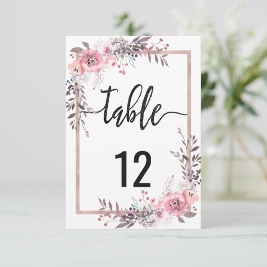 Numéros de table de mariage encadrés de rose et or (Debout devant)