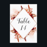 Numéros de table de mariage encadrés floraux de be<br><div class="desc">Beauté rustique Fleurs encadrées Aquarelle Conception bohème d'automne ou de fin d'automne avec fleurs peintes à la main boho, plumes et abondance de feuilles et de feuillage colorés orange, rouille, rouge, bordeaux, marsala et pêche. Avec des éléments de ligne dessinés à la main, des polices lettrage main tourbillonnantes et un...</div>