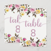 Numéros de table de mariage floral aquarelle Sweet (Devant / Derrière)