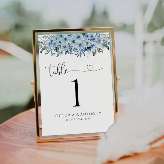 Numéros de table de mariage floral Boho bleu