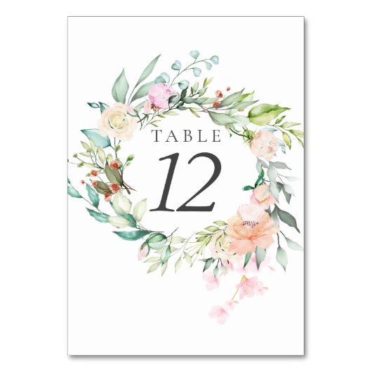 Numéros de table de mariage floral verdure aquarel (Dos)