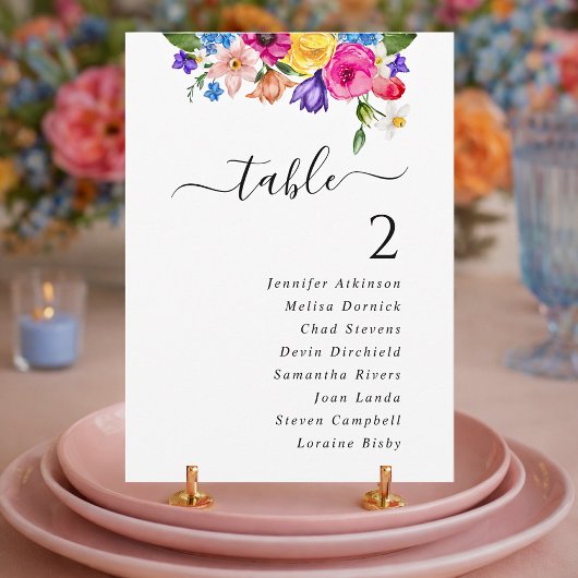 Numéros de table de mariage floraux à l'aquarelle
