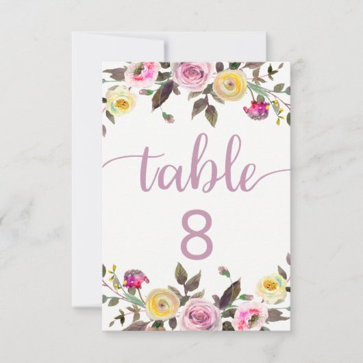 Numéros de table de mariage floraux aquarelle Rose (Devant)