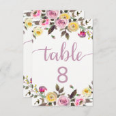 Numéros de table de mariage floraux aquarelle Rose (Devant / Derrière)