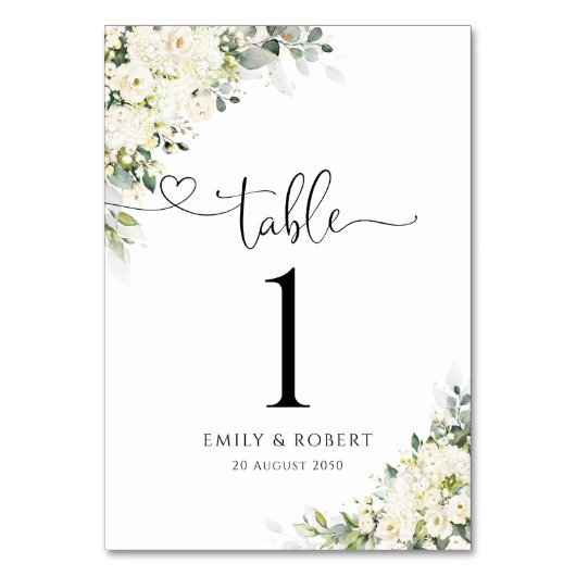 Numéros de table de mariage floraux blancs élégant (Par défaut)