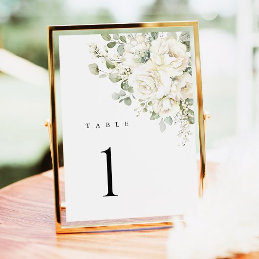 Numéros de table de mariage floraux blancs et vert