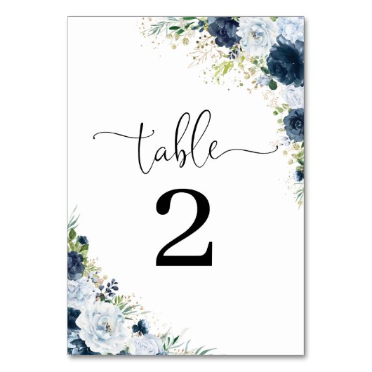 Numéros de table de mariage floraux bleu marine (Par défaut)