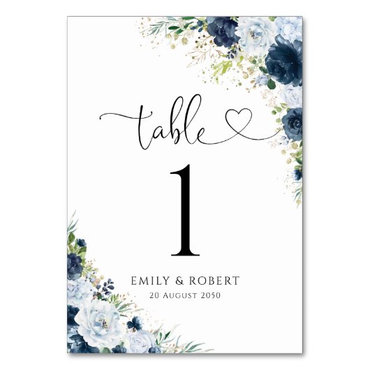 Numéros de table de mariage floraux bleu marine (Par défaut)