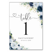 Numéros de table de mariage floraux bleu marine (Dos)