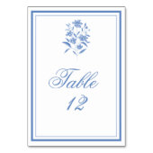 Numéros de table de mariage floraux bleus et blanc (Dos)