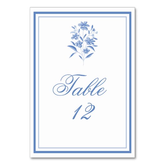 Numéros de table de mariage floraux bleus et blanc (Par défaut)