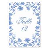 Numéros de table de mariage floraux bleus et blanc (Dos)