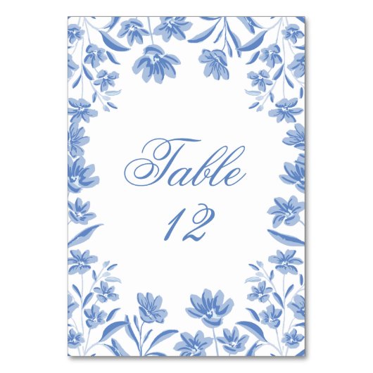 Numéros de table de mariage floraux bleus et blanc (Par défaut)