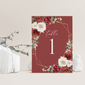 Numéros de table de mariage floraux d'hiver en or