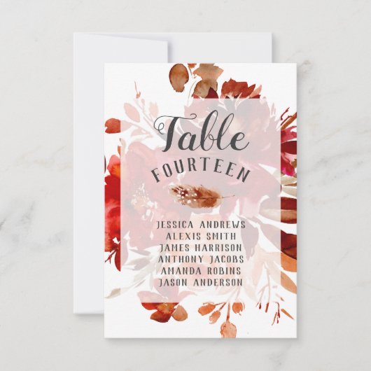 Numéros de table de mariage floraux encadrés Rusti (Devant)