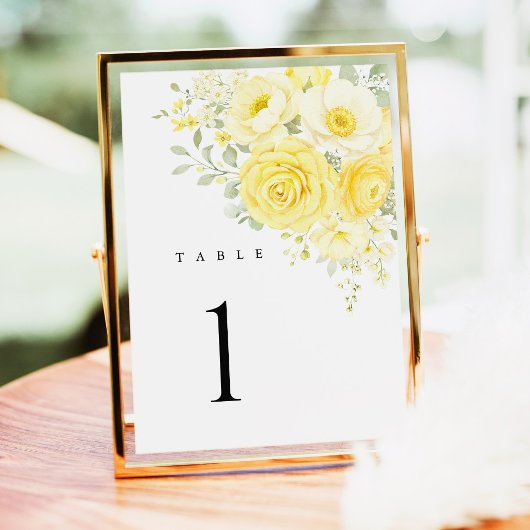 Numéros de table de mariage floraux jaune beurre i