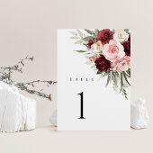 Numéros de table de mariage floraux rose Bourgogne