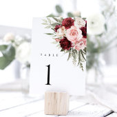 Numéros de table de mariage floraux rose Bourgogne