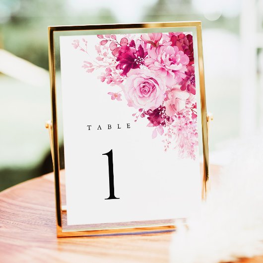 Numéros de table de mariage floraux rose vif
