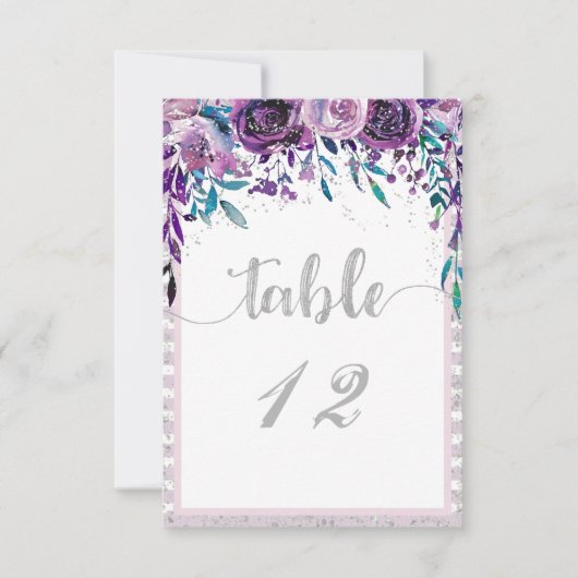 Numéros de table de mariage floraux violets et arg (Devant)
