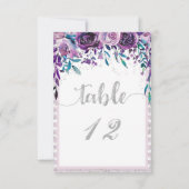 Numéros de table de mariage floraux violets et arg (Dos)