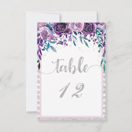 Numéros de table de mariage floraux violets et arg (Dos)