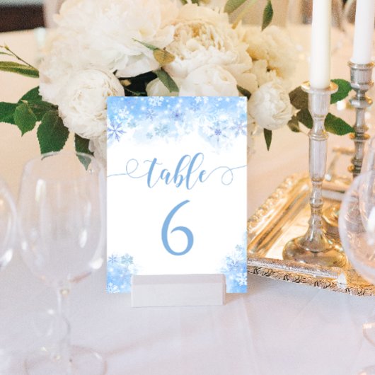 Numéros de table de mariage hivernal à flocons de