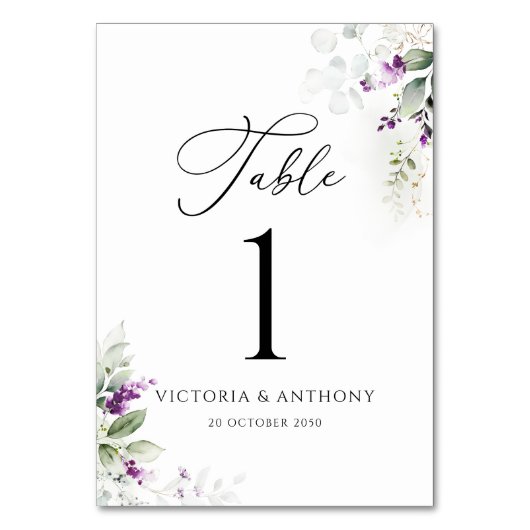 Numéros de table de mariage lavande à verdure viol (Dos)