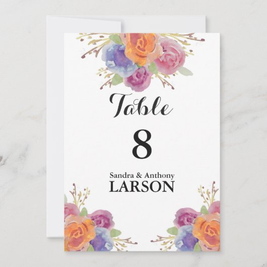 Numéros de table de mariage lumineux à fleurs aqua (Devant)