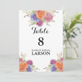 Numéros de table de mariage lumineux à fleurs aqua (Debout devant)
