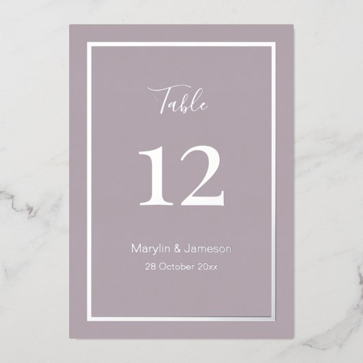 Numéros de table de mariage mauve simple minimalis (Recto)
