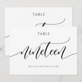 Numéros de table de mariage moderne - Calligraphie (Devant / Derrière)