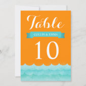Numéros de table de mariage nautique Orange en mer (Devant)