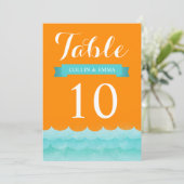 Numéros de table de mariage nautique Orange en mer (Debout devant)