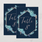 Numéros de table de mariage Navy Succulents & Rose (Devant / Derrière)
