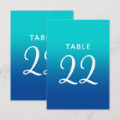 Numéros de table de mariage ombrés turquoise et bl (Devant / Derrière)