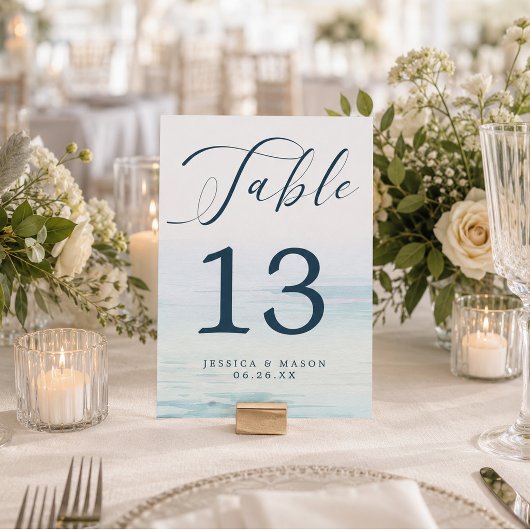 Numéros de table de mariage plage océan 5x7