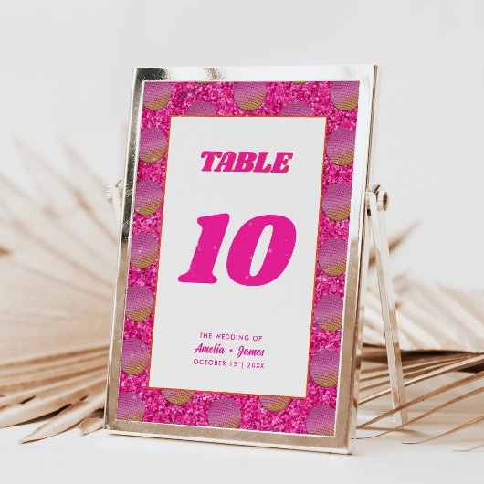 Numéros de table de mariage rose boule disco recto