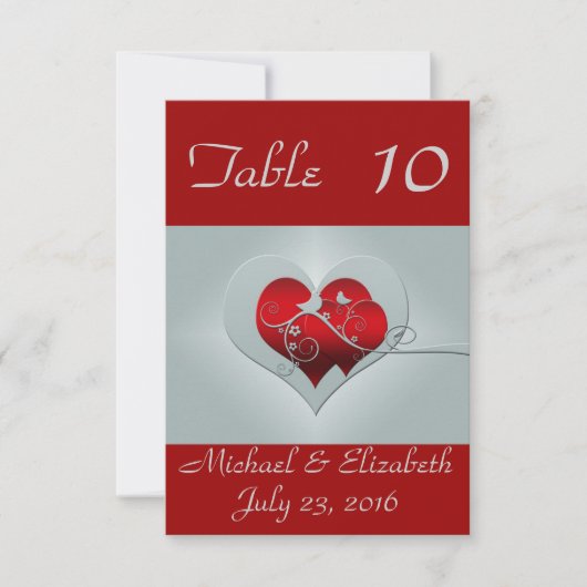 Numéros de table de mariage Rouge/Argent (Devant)