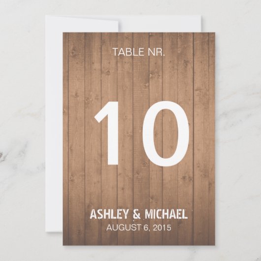Numéros de table de mariage rustiques en veinage d (Dos)