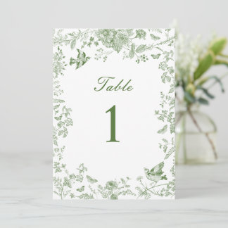Numéros de table de mariage Toile De Jouy verte