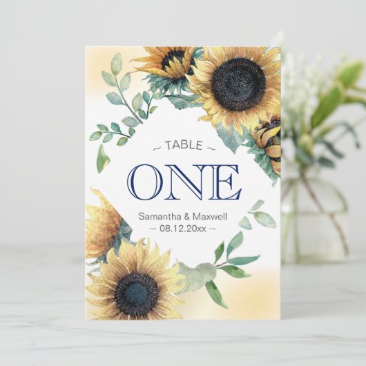 Numéros de table de mariage Tournesol jaune (Debout devant)