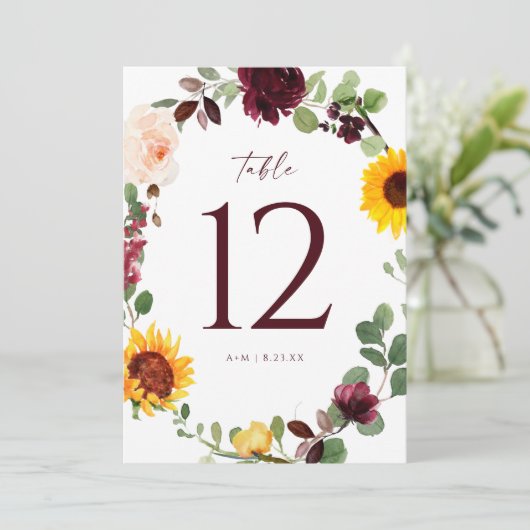 Numéros de table de mariage Tournesol Roses Rouge (Debout devant)