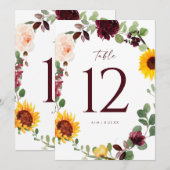 Numéros de table de mariage Tournesol Roses Rouge (Devant / Derrière)
