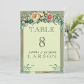 Numéros de table de mariage vert floral aquarelle (Debout devant)